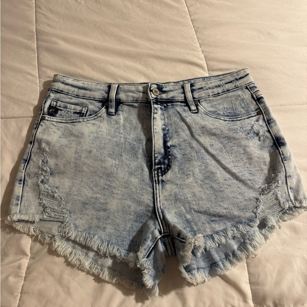 KanCan Faded Blue Frayed Hem Jean Shorts